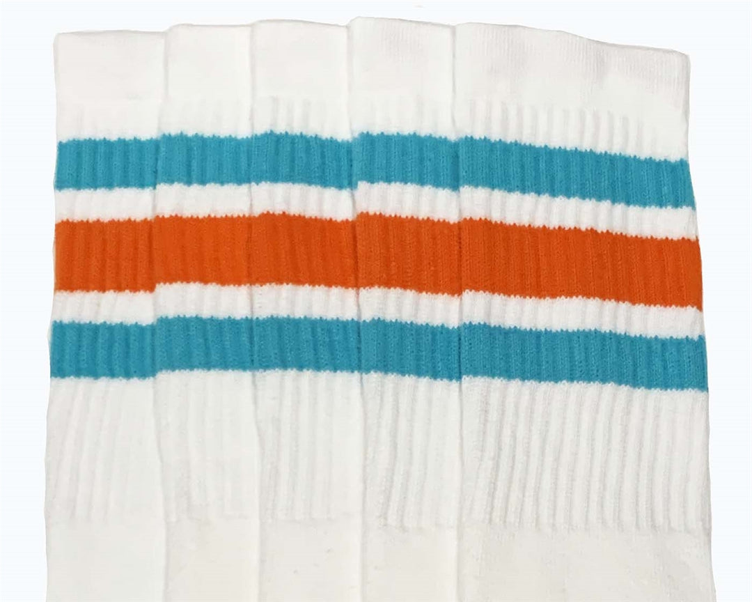 Mid calf socks with Aqua-Orange stripes