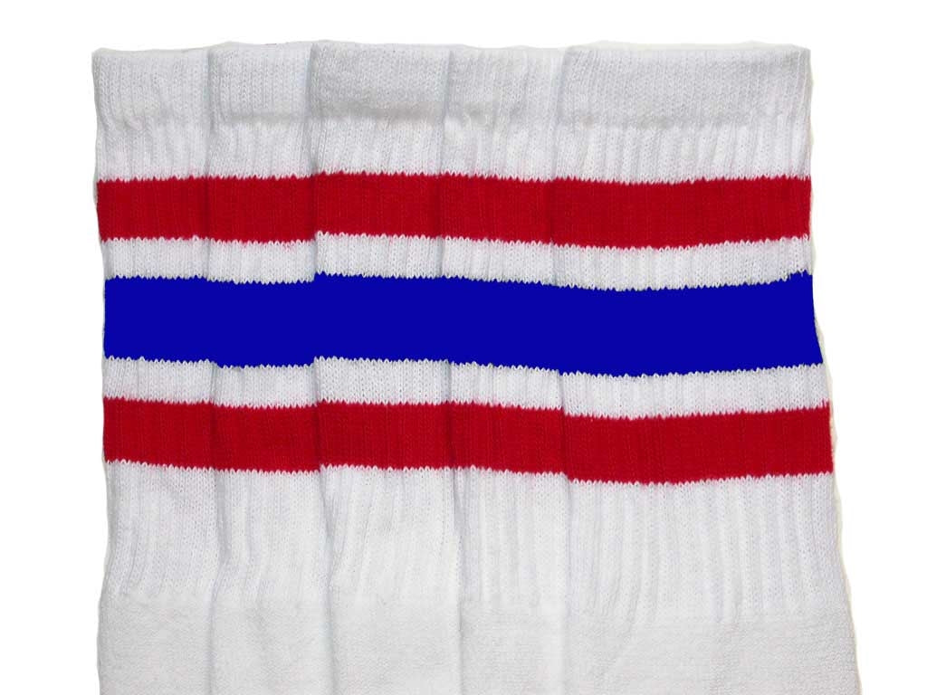 Mid calf socks with Red-Royal Blue stripes