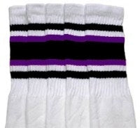 Thigh high White tube socks with Black-Purple stripes style 4