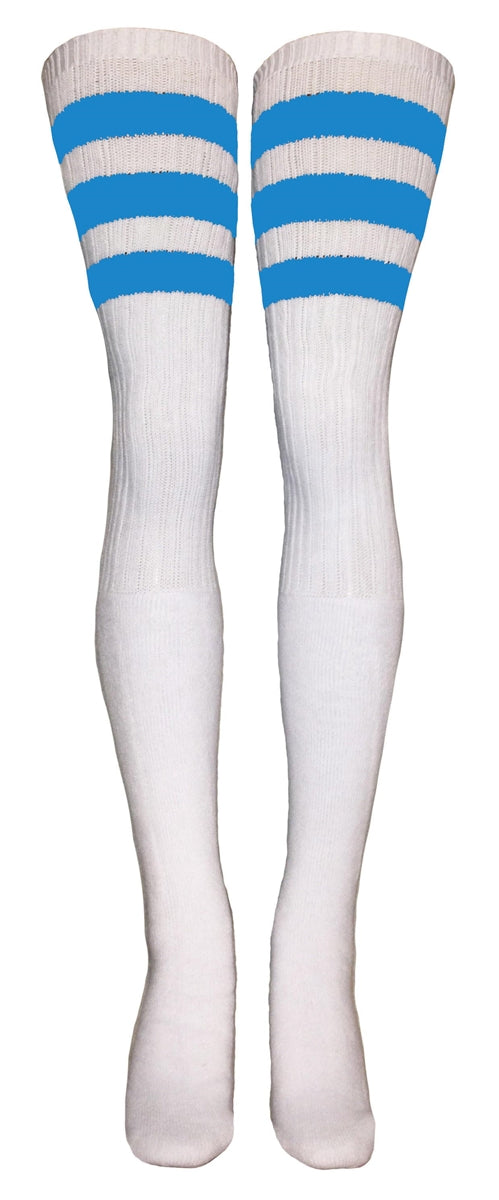 Thigh high socks with Baby Blue stripes style 1