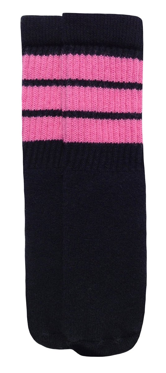Kids Black tube socks with Bubblegum Pink stripes style 1 - SKATERSOCKS