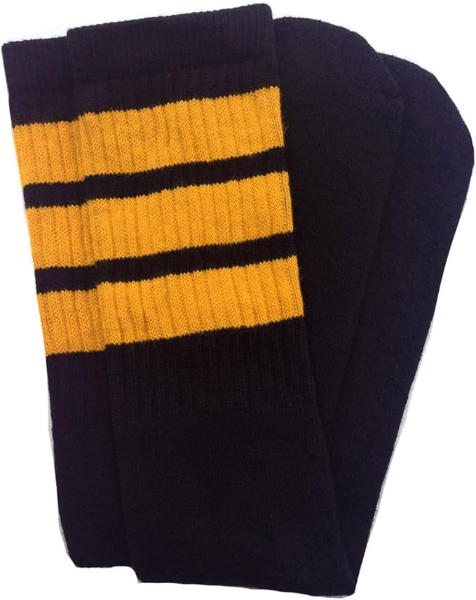 Kids Black tube socks with Gold stripes style 1 - SKATERSOCKS