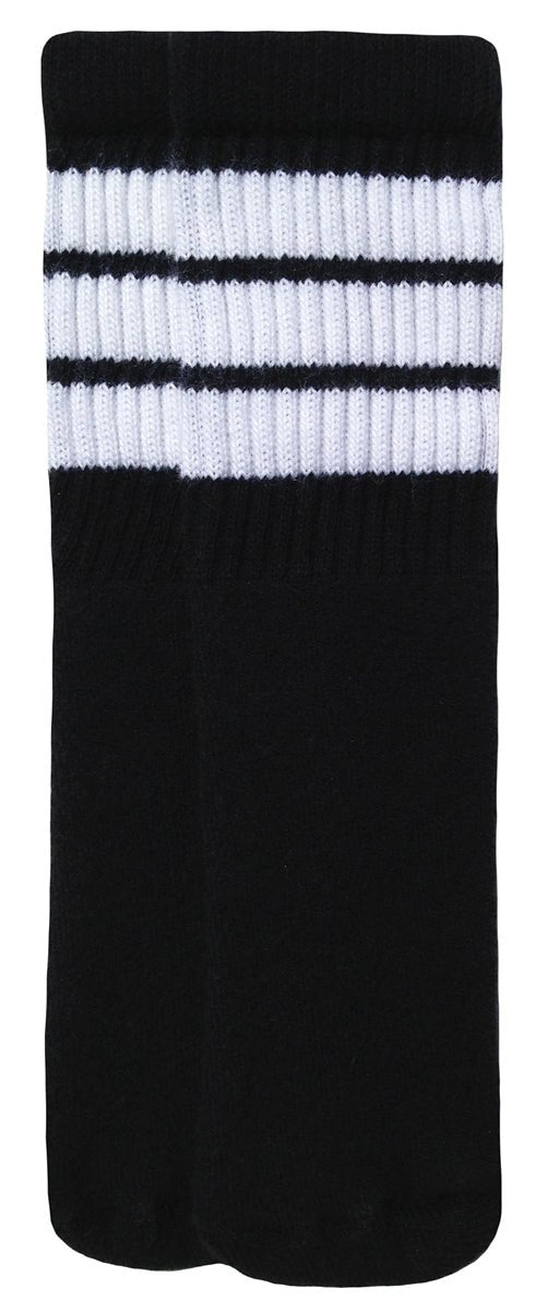 Kids Black tube socks with White stripes style 1 - SKATERSOCKS