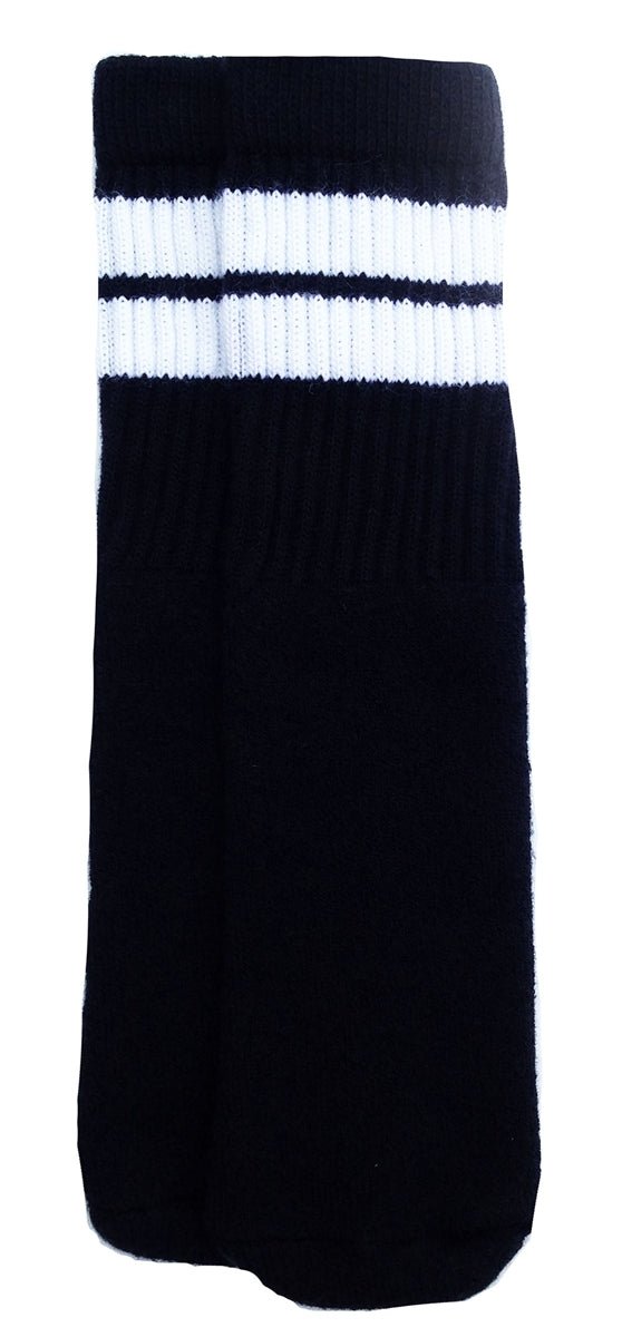 Kids Black tube socks with White stripes style 2 - SKATERSOCKS