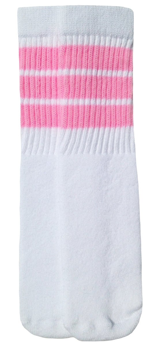 Kids White tube socks with Baby Pink stripes style 1 - SKATERSOCKS