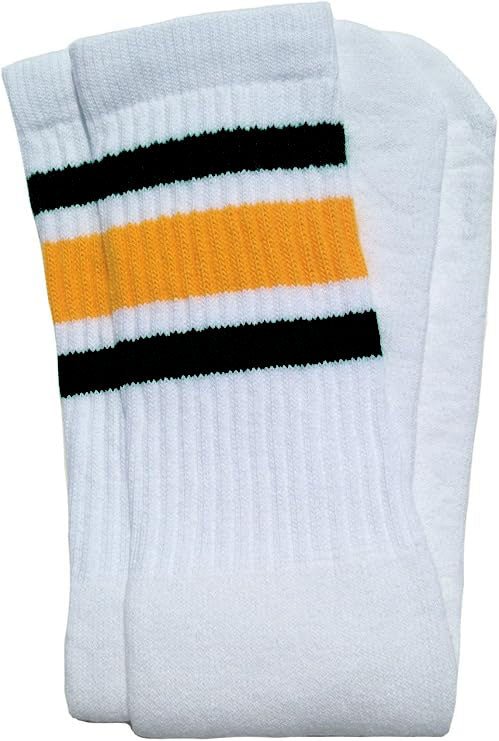 Kids White tube socks with Black-Gold stripes style 3 - SKATERSOCKS