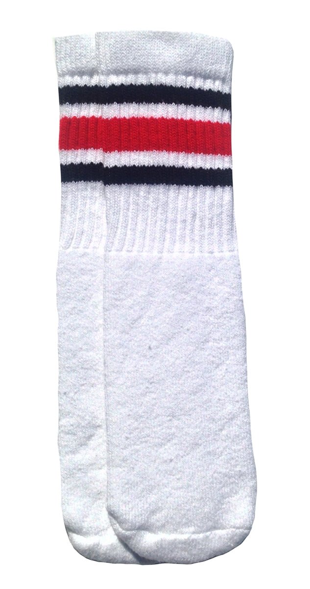 Kids White tube socks with Black-Red stripes style 3 - SKATERSOCKS