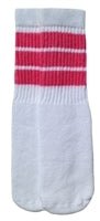 Kids White tube socks with BubbleGum Pink stripes style 1 - SKATERSOCKS