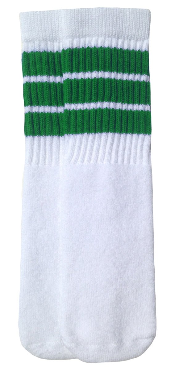 Kids White tube socks with Green stripes style 1 - SKATERSOCKS