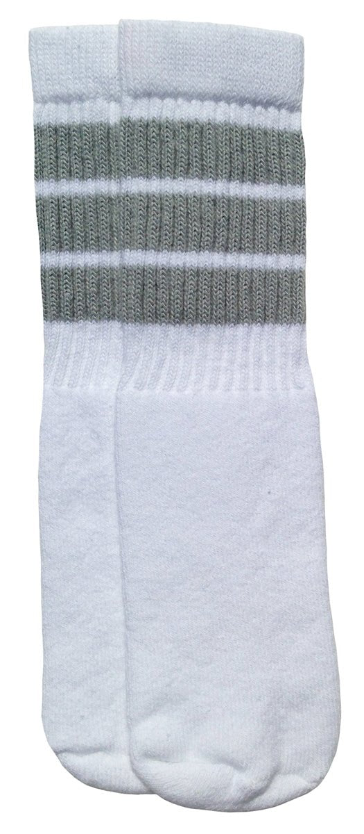 Kids White tube socks with Grey stripes style 1 - SKATERSOCKS