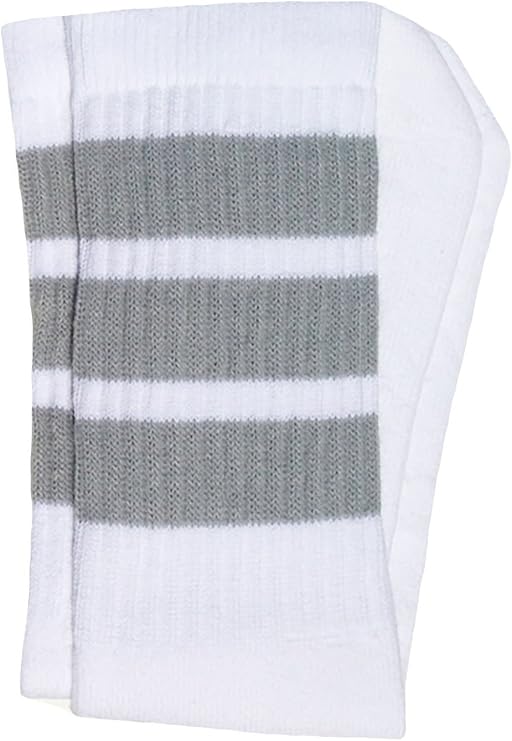 Kids White tube socks with Grey stripes style 1 - SKATERSOCKS