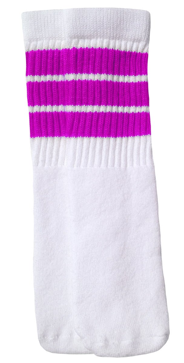 Kids White tube socks with Hot Pink stripes style 1 - SKATERSOCKS