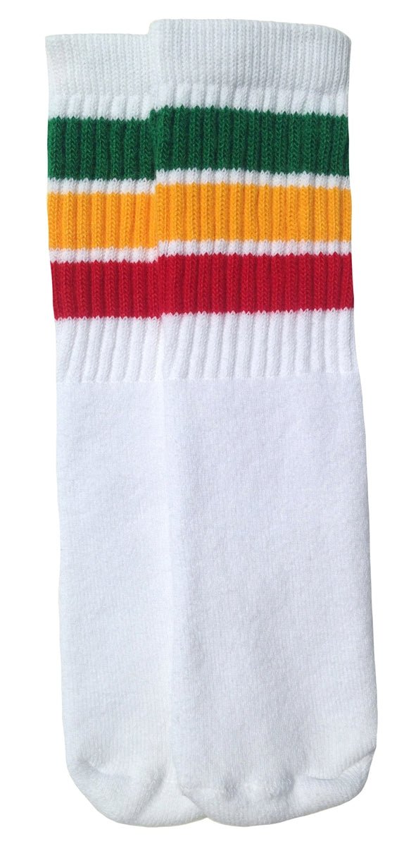 Kids White tube socks with rasta stripes style 1 - SKATERSOCKS