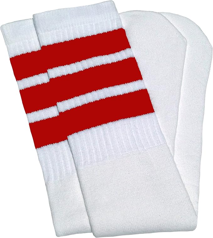 Kids White tube socks with Red stripes style 1 - SKATERSOCKS