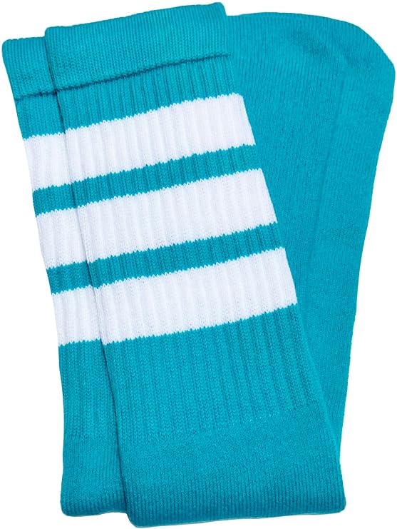 Knee high Aqua tube socks with White stripes style 1 (Made in Italy) - SKATERSOCKS