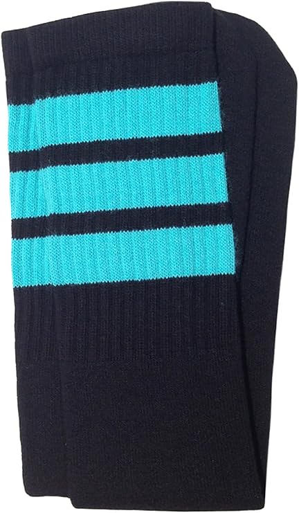 Knee high Black tube socks with Aqua stripes style 1 - SKATERSOCKS