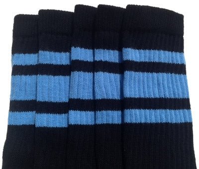 Knee high Black tube socks with Baby Blue stripes style 3 - SKATERSOCKS