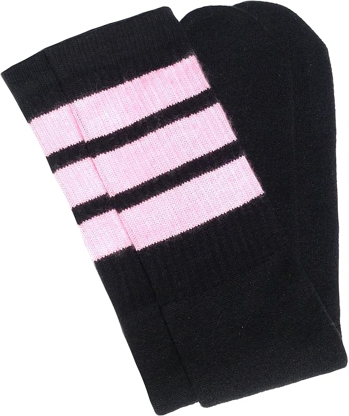 Knee high Black tube socks with Baby Pink stripes style 1 - SKATERSOCKS