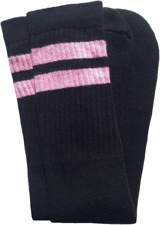 Knee high Black tube socks with Baby Pink stripes style 2 - SKATERSOCKS