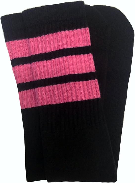 Knee high Black tube socks with BubbleGum Pink stripes style 1 - SKATERSOCKS