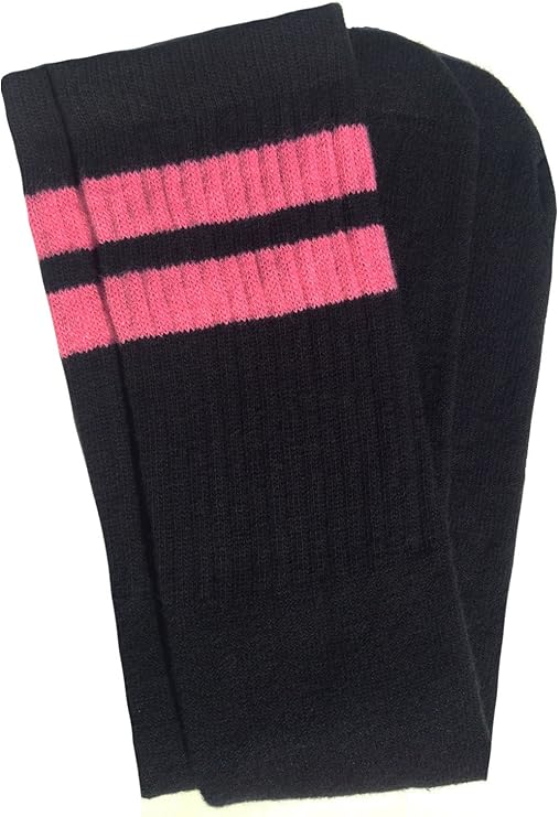 Knee high Black tube socks with BubbleGum Pink stripes style 2 - SKATERSOCKS