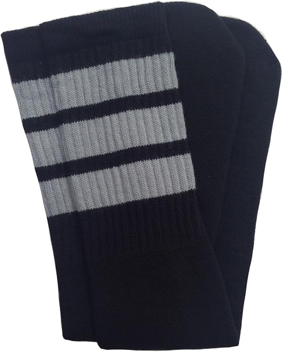 Knee high Black tube socks with Grey stripes style 1 - SKATERSOCKS