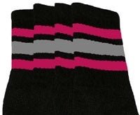 Knee high Black tube socks with Hot Pink-Grey stripes style 1 - SKATERSOCKS