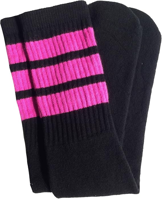 Knee high Black tube socks with Hot Pink stripes style 1 - SKATERSOCKS