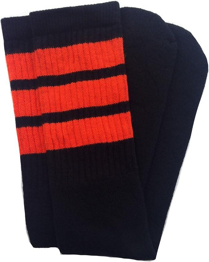 Knee high Black tube socks with Orange stripes style 1 - SKATERSOCKS