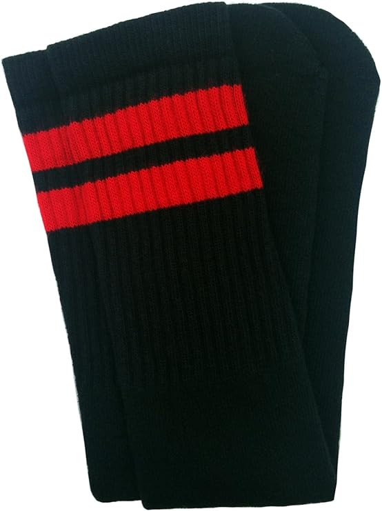 Knee high Black tube socks with Red stripes style 2 - SKATERSOCKS