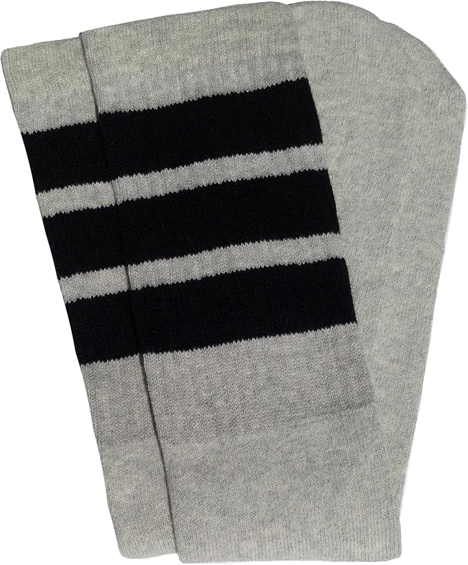 Knee high Grey tube socks with Black stripes style 1 - SKATERSOCKS