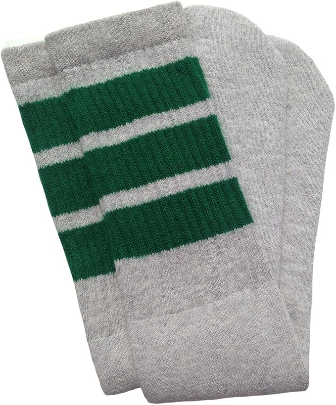 Knee high Grey tube socks with Green stripes style 1 - SKATERSOCKS