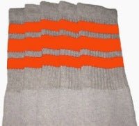 Knee high Grey tube socks with Orange stripes style 1 - SKATERSOCKS
