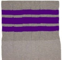 Knee high Grey tube socks with Purple stripes style 1 - SKATERSOCKS