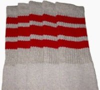 Knee high Grey tube socks with Red stripes style 1 - SKATERSOCKS
