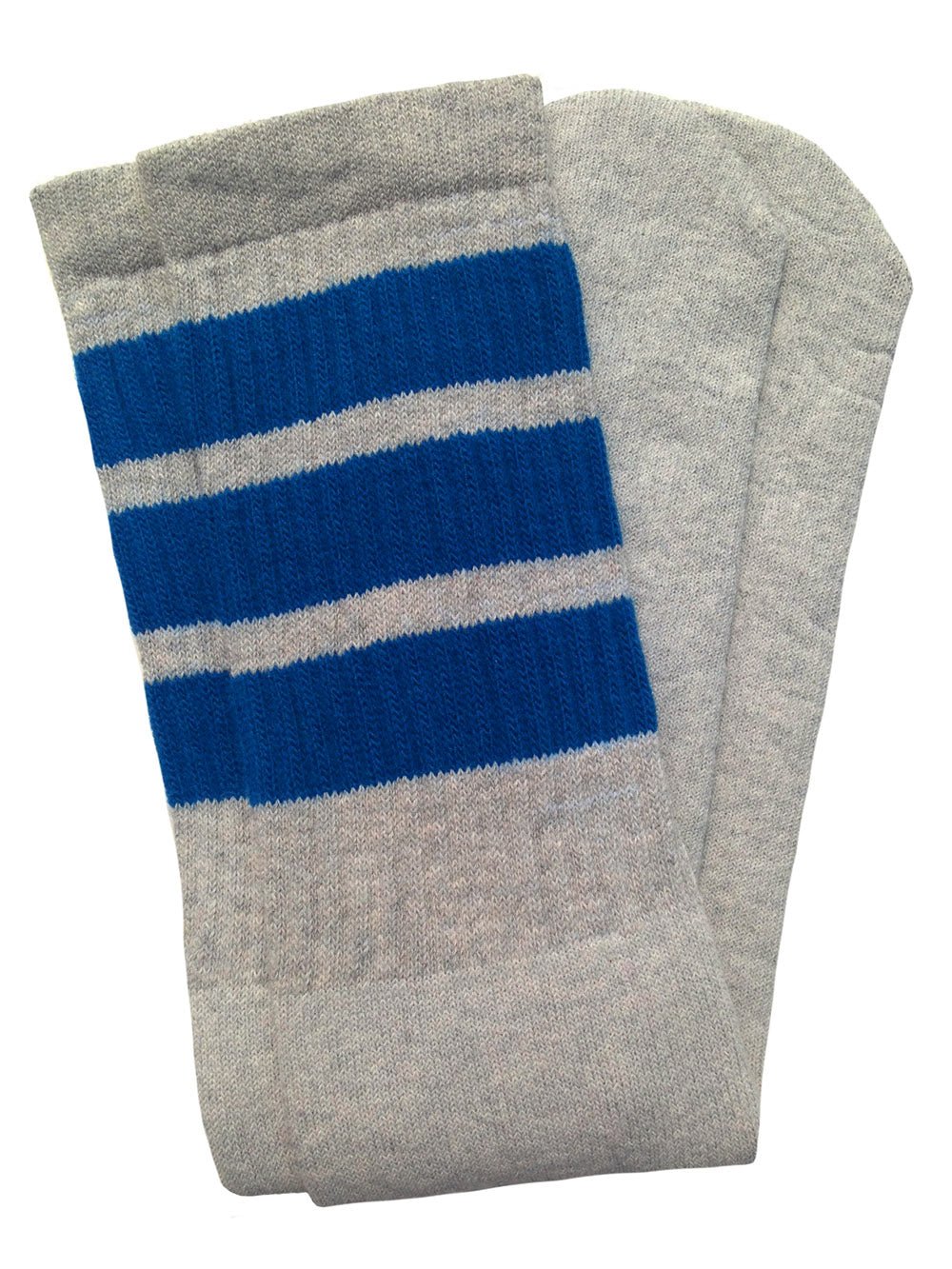Knee high Grey tube socks with Royal Blue stripes style 1 - SKATERSOCKS