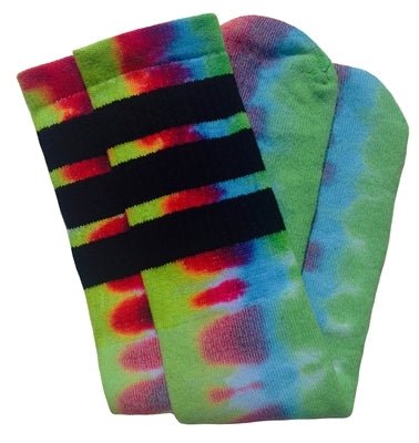 Knee high Tie Dye tube socks with Black stripes style 1 - SKATERSOCKS