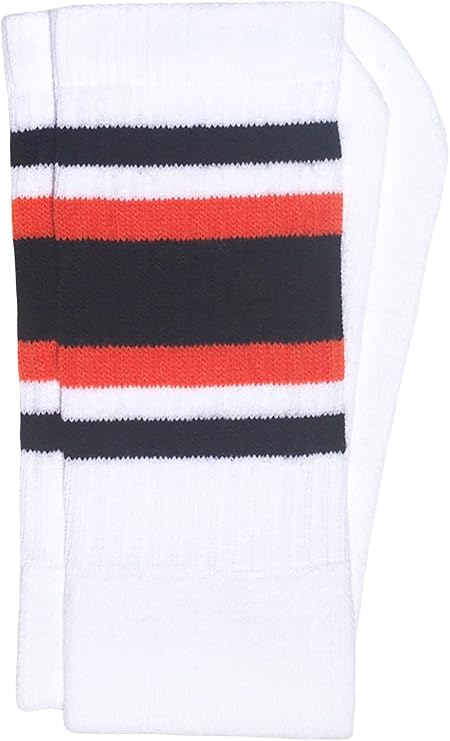 Knee high White tube sock with Black-Orange style 4 - SKATERSOCKS