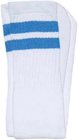 Knee high White tube socks with Baby Blue stripes style 2 - SKATERSOCKS