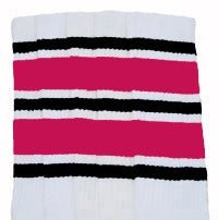 Knee high White tube socks with Black-Hot Pink stripes style 6 - SKATERSOCKS