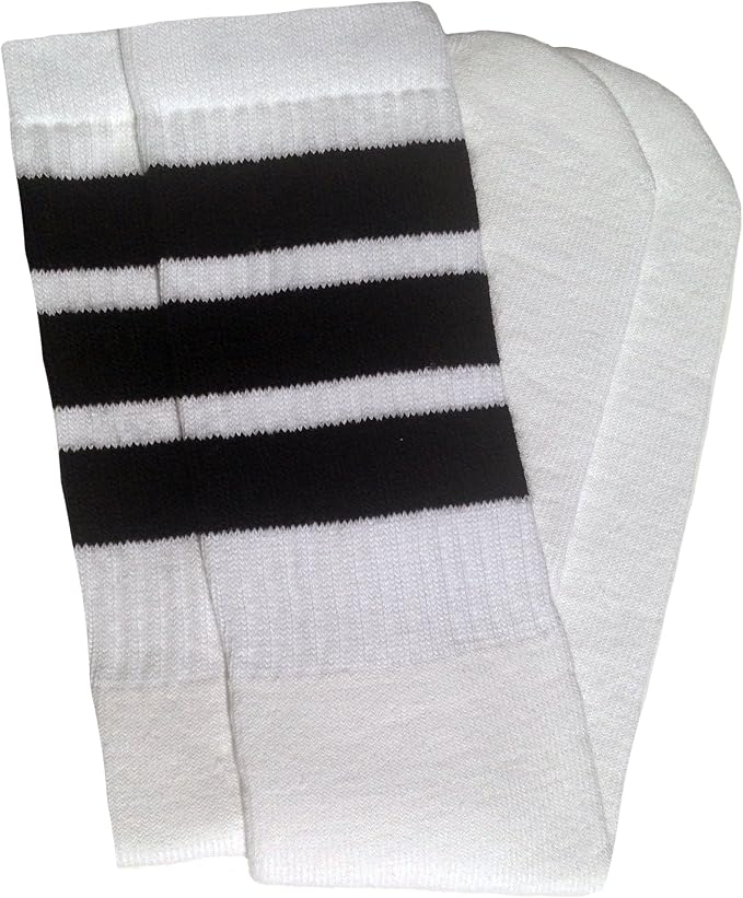 Knee high White tube socks with Black stripes style 1 - SKATERSOCKS