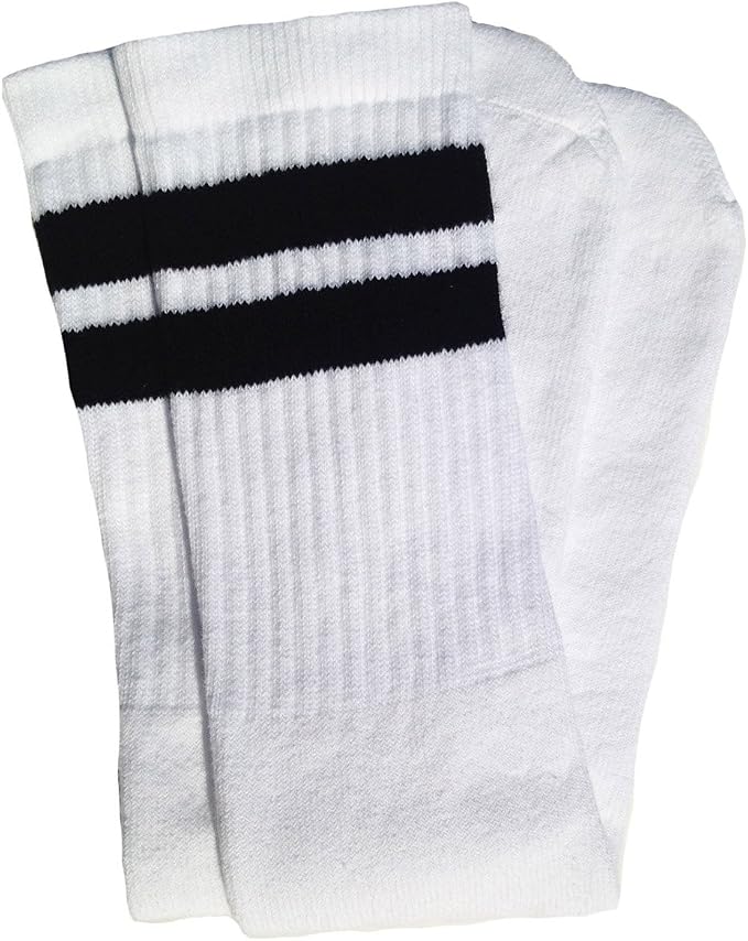 Knee high White tube socks with Black stripes style 2 - SKATERSOCKS