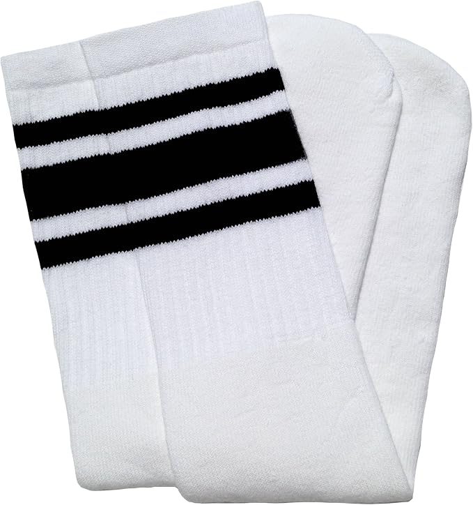Knee high White tube socks with Black stripes style 3 - SKATERSOCKS