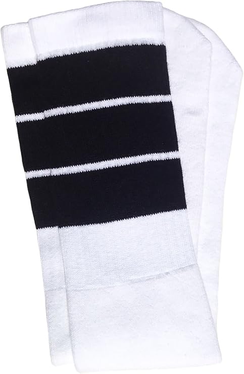 Knee high White tube socks with Black stripes style 5 - SKATERSOCKS