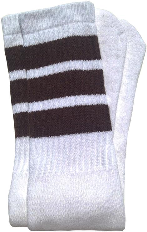 Knee high White tube socks with Dark Brown stripes style 1 - SKATERSOCKS