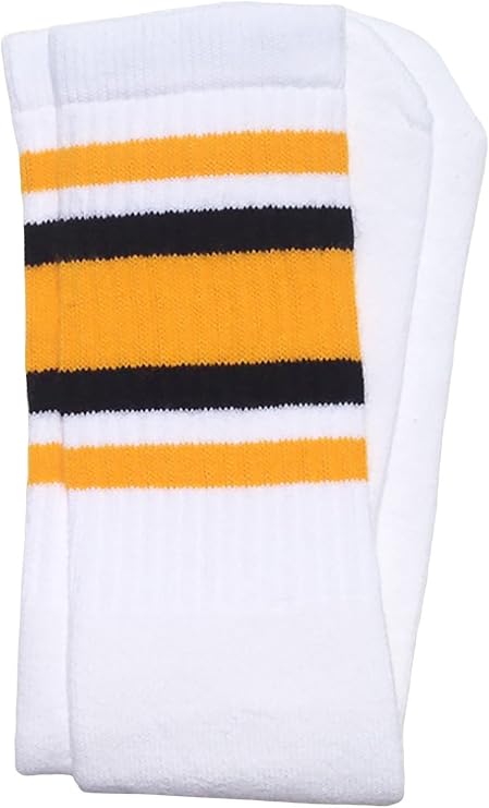 Knee high White tube socks with Gold-Black stripes style 4 - SKATERSOCKS