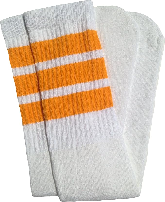 Knee high White tube socks with Gold stripes style 1 - SKATERSOCKS