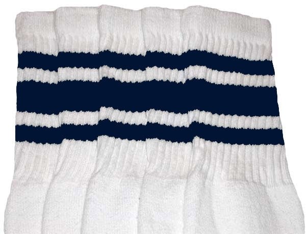 Knee high White tube socks with Navy Blue stripes style 3 - SKATERSOCKS