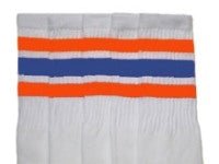 Knee high White tube socks with Orange-Royal Blue stripes style 1 - SKATERSOCKS
