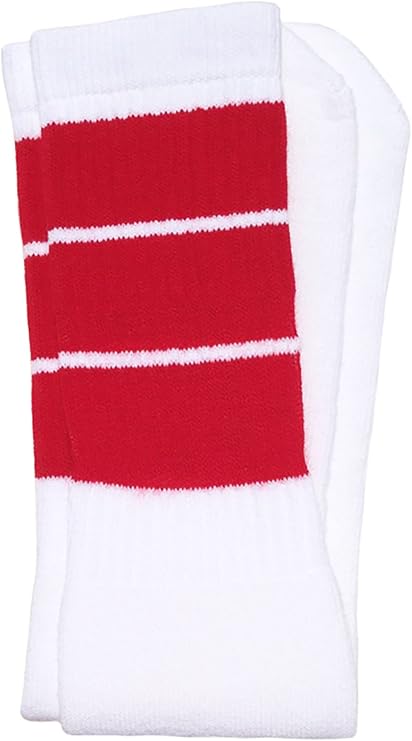 Knee high White tube socks with Red stripes style 5 - SKATERSOCKS